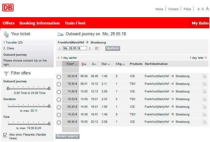 Расписание поездов из Франкфурта в Страсбург