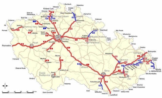 Карта автомобильных дорог в Чехии
