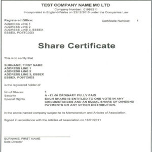 сертификат о составе акционеров
