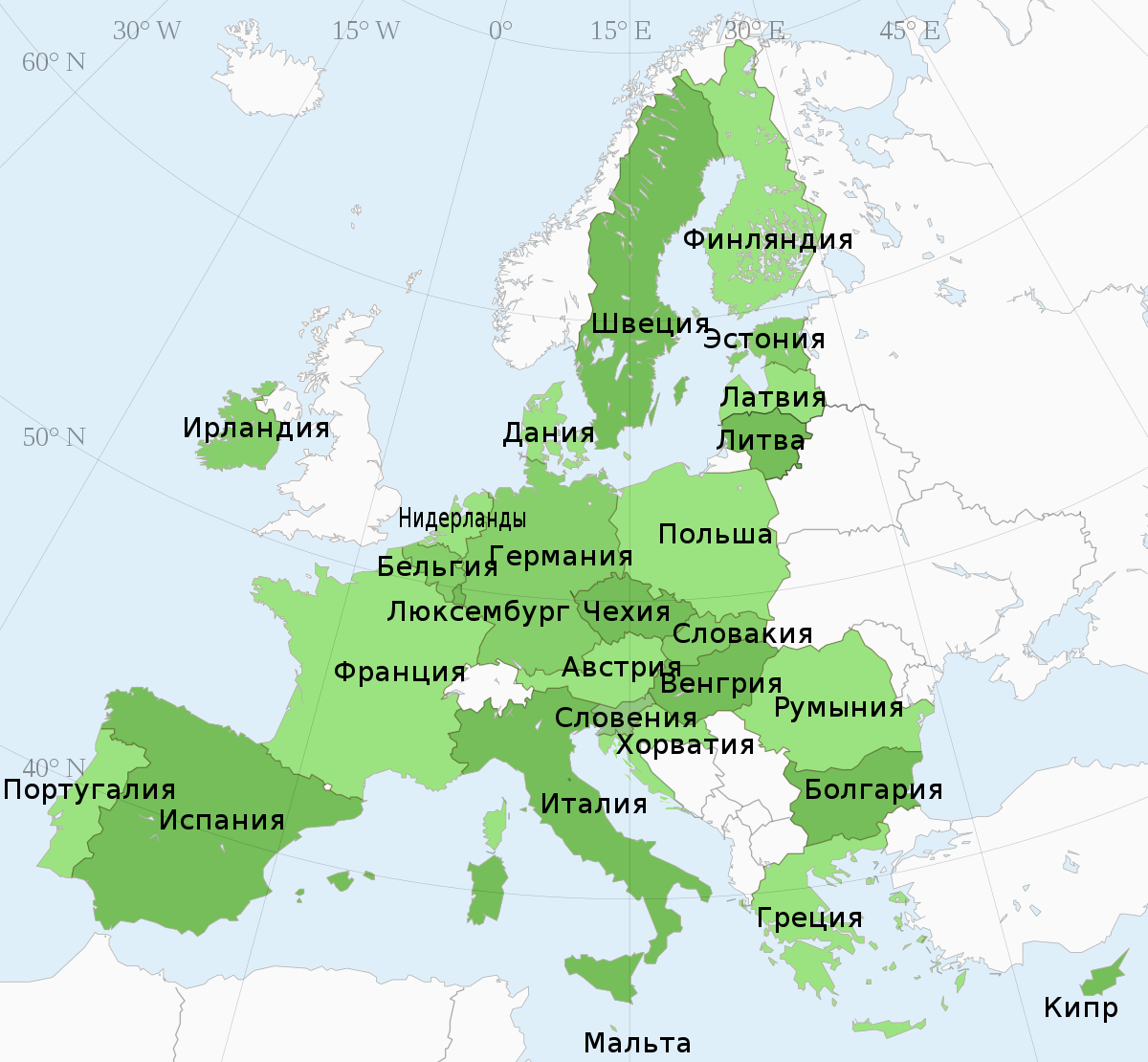 Границы и страны Евросоюза на карте